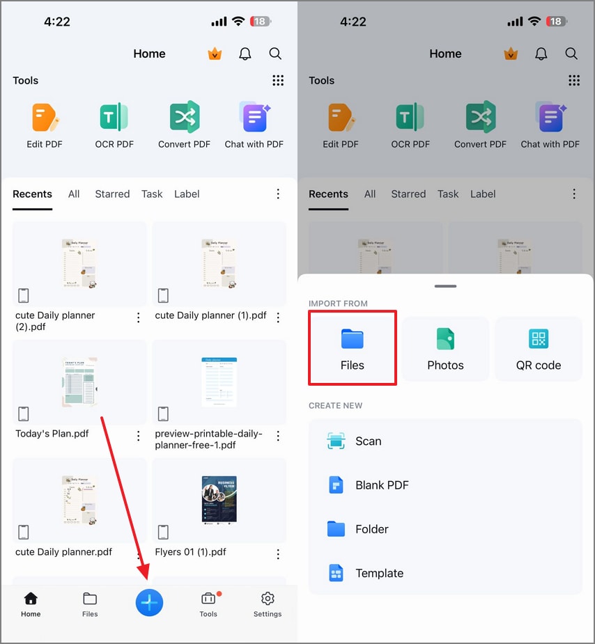 import pdf planner on pdfelement