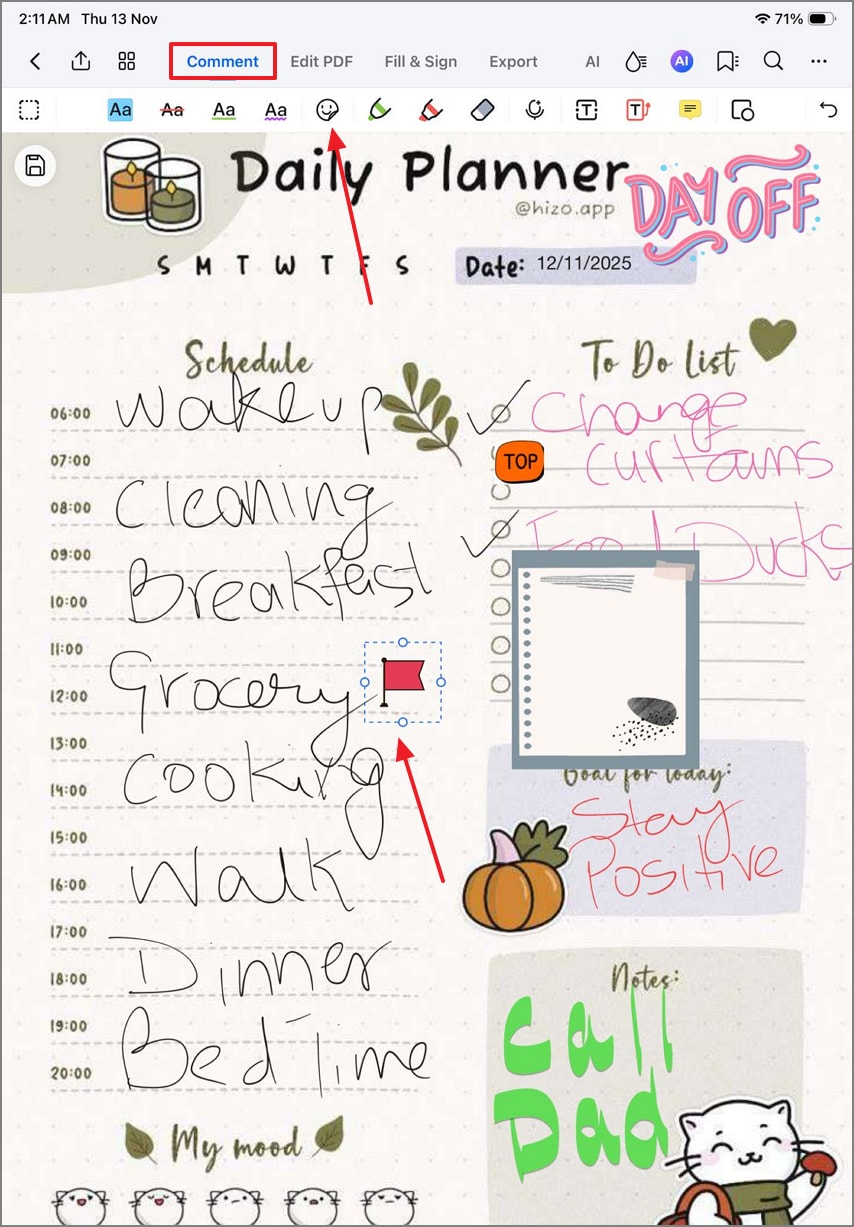 add sticker from comment mode