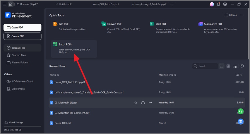 open pdfelement press batch pdfs