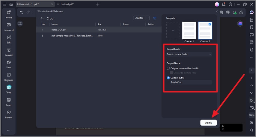 confidue settings apply crop