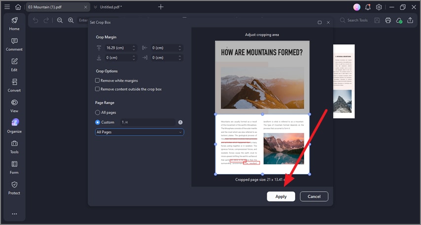 choose area press apply