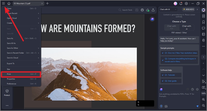 select print after opening document
