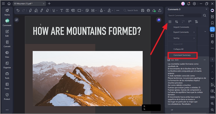 reasons acquire comment summary option