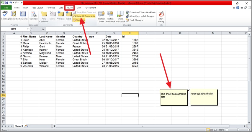 show all excel comments windows