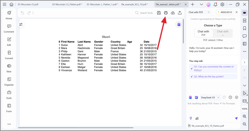 print flattened pdf sheet