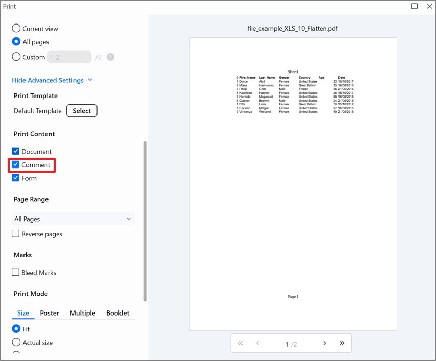 include comments in printout pdfelement