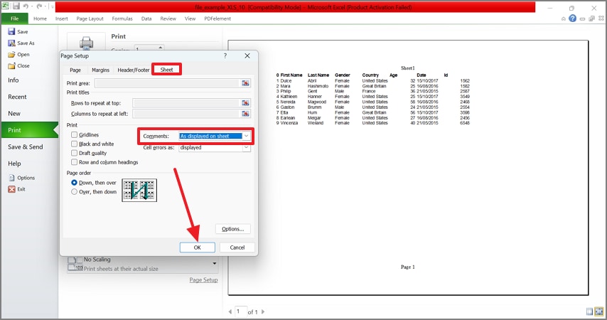 set comments as displayed on sheet windows
