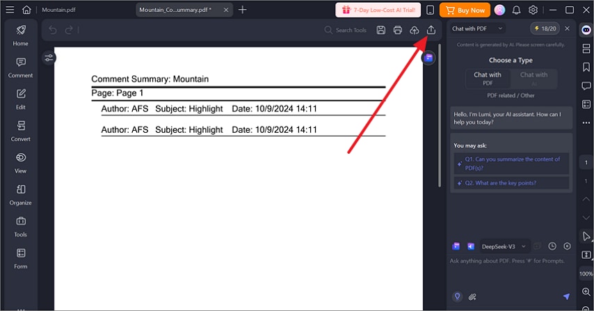 press the export button