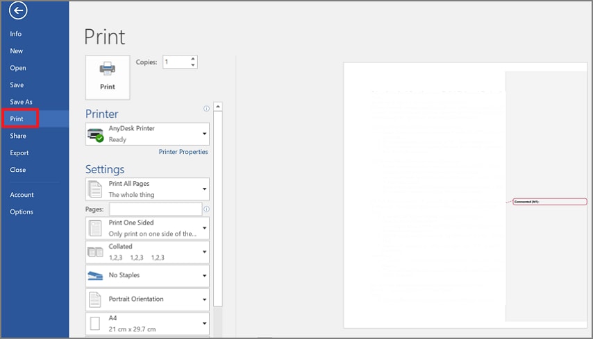select the print option