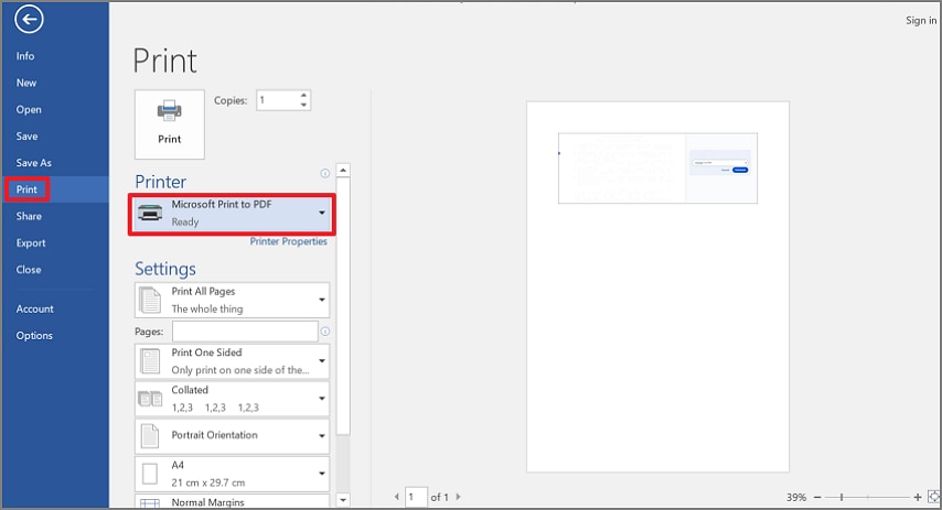 save the document as pdf