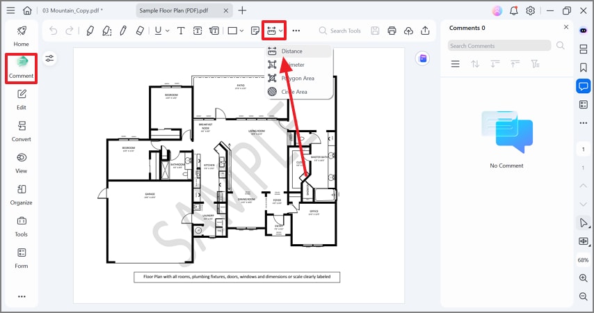 select distance option from comment mode