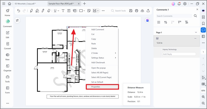 select and enter measurement properties