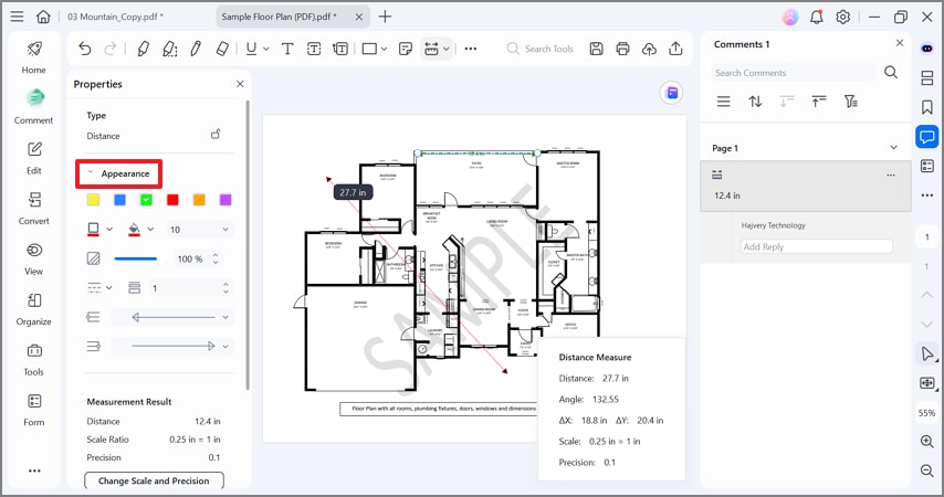 select custom appearance for measurement