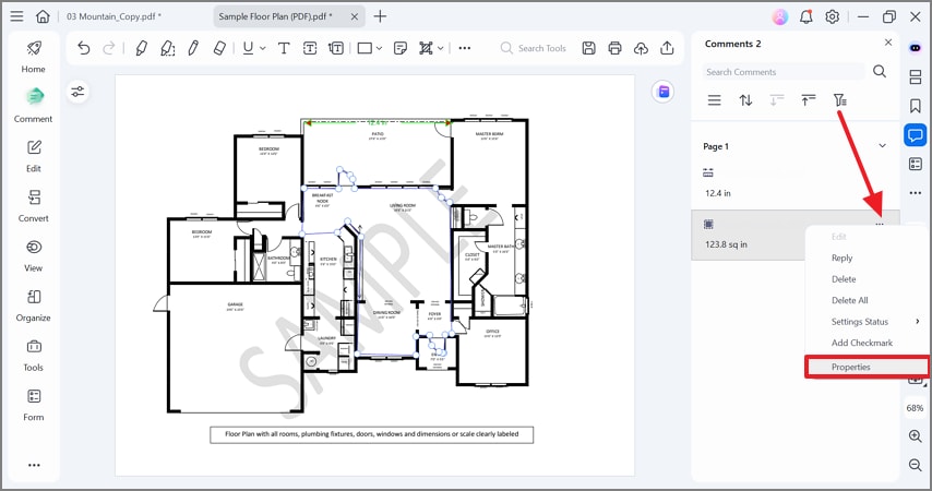 select area measure properties
