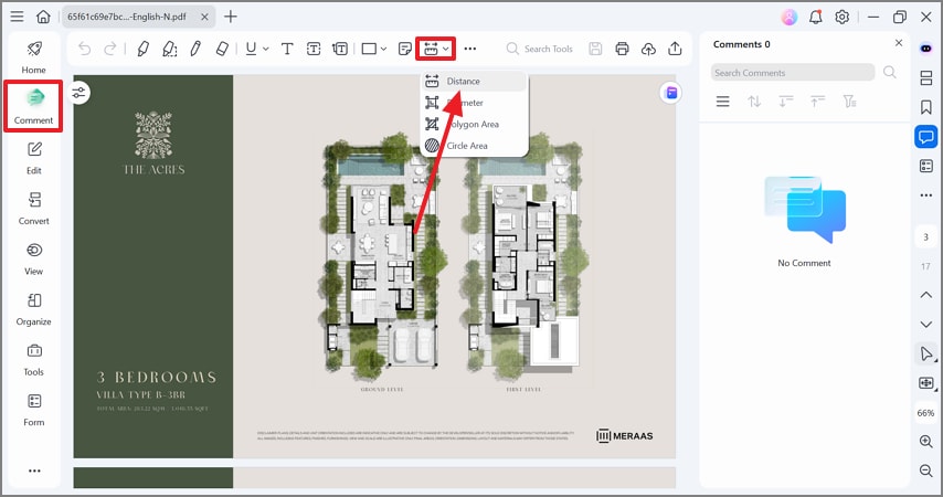 select distance tab from comment mode