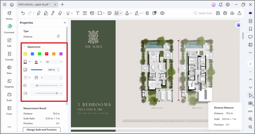 change appearance of measured lines