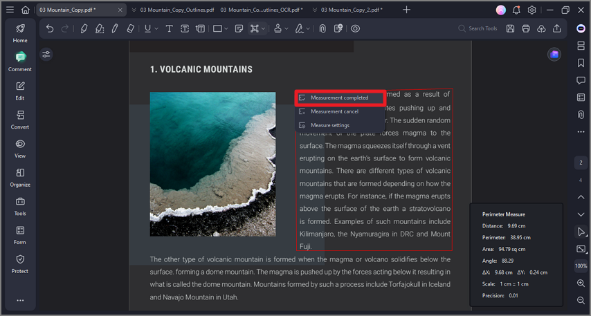 trace shape complete measurement