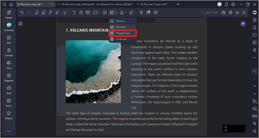 choose polygon area tool