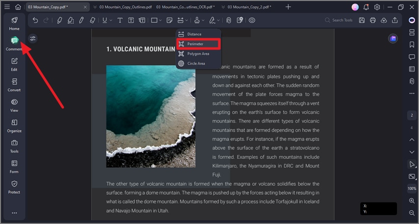 select perimeter tool from options