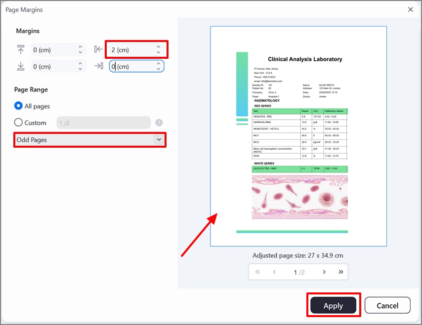 select odd pages to click apply button
