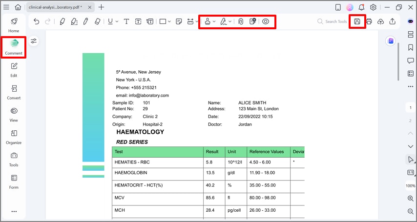 choose comment tab to add stamps