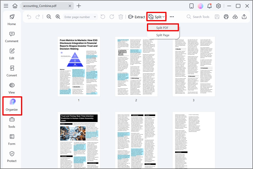 choose split pdf option