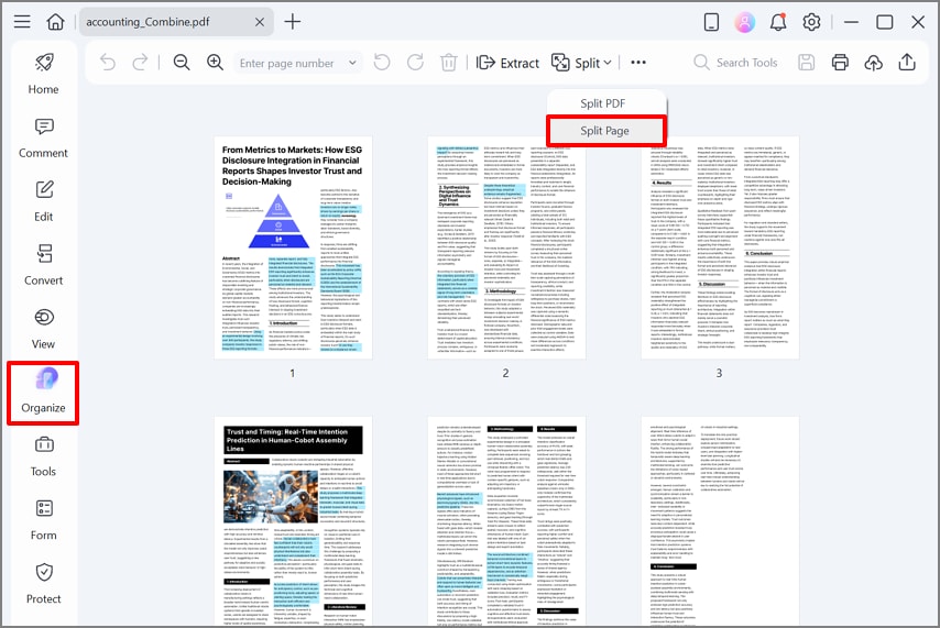 select split page option
