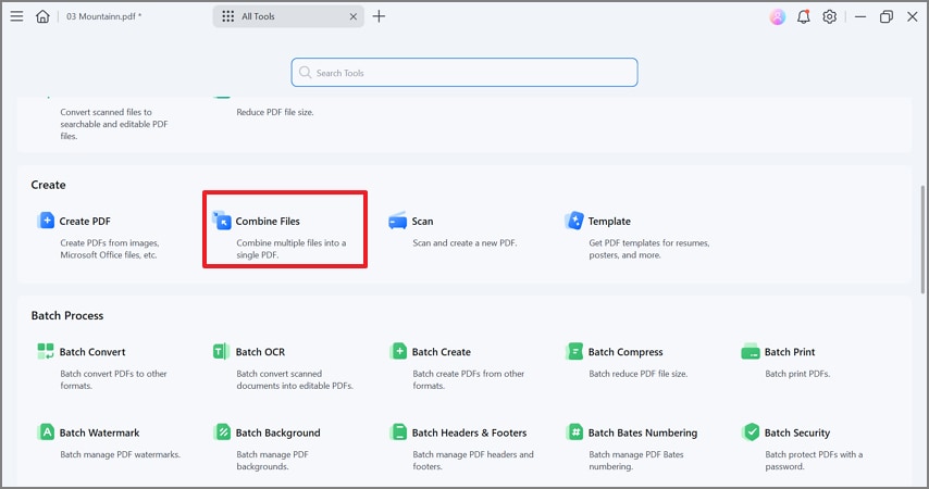 click combine files option pdfelement