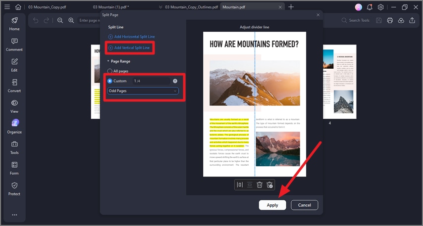 choose vertical split page
