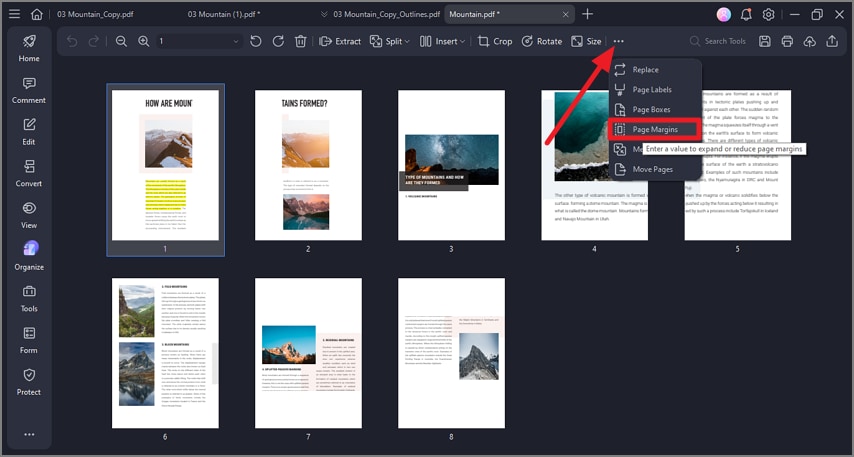 choose page margins options
