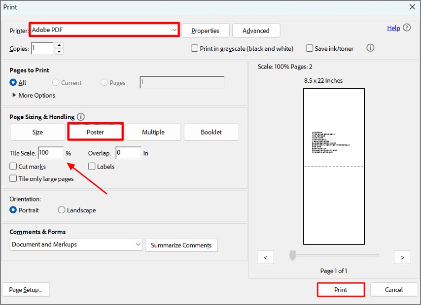 configure settings press print