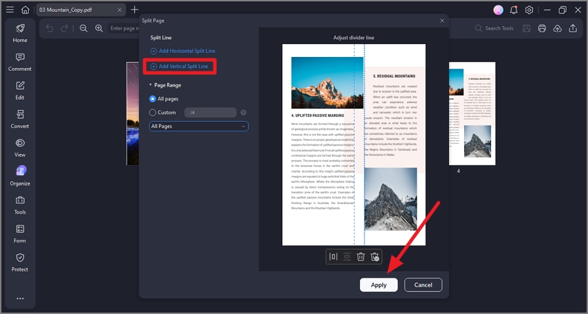add vertical split line