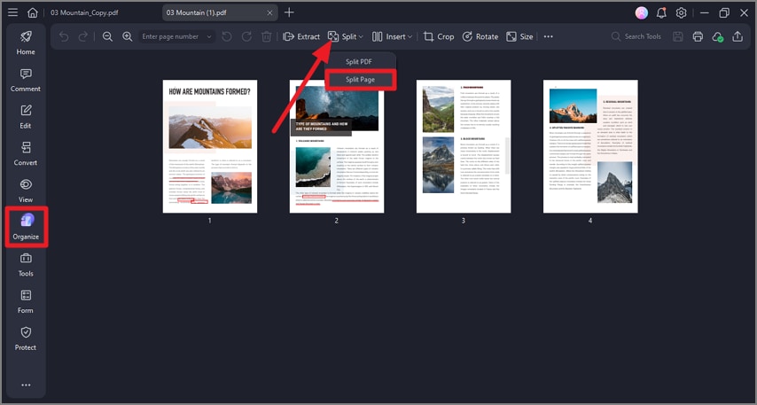 press organize choose split