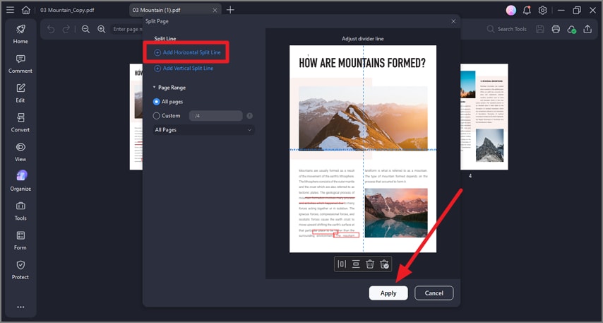 add horizontal split line
