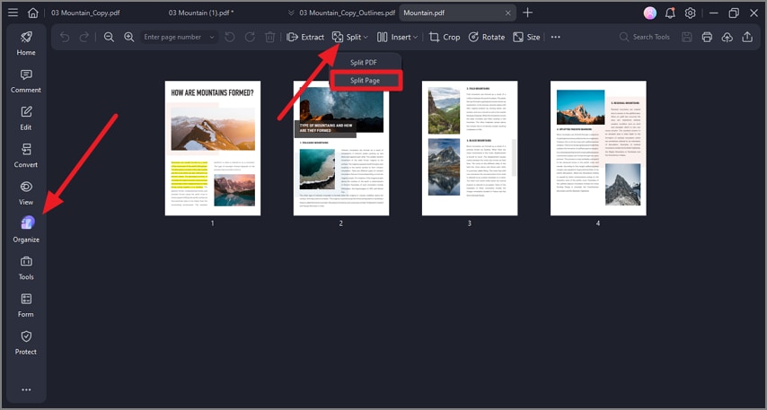press organize choose split page