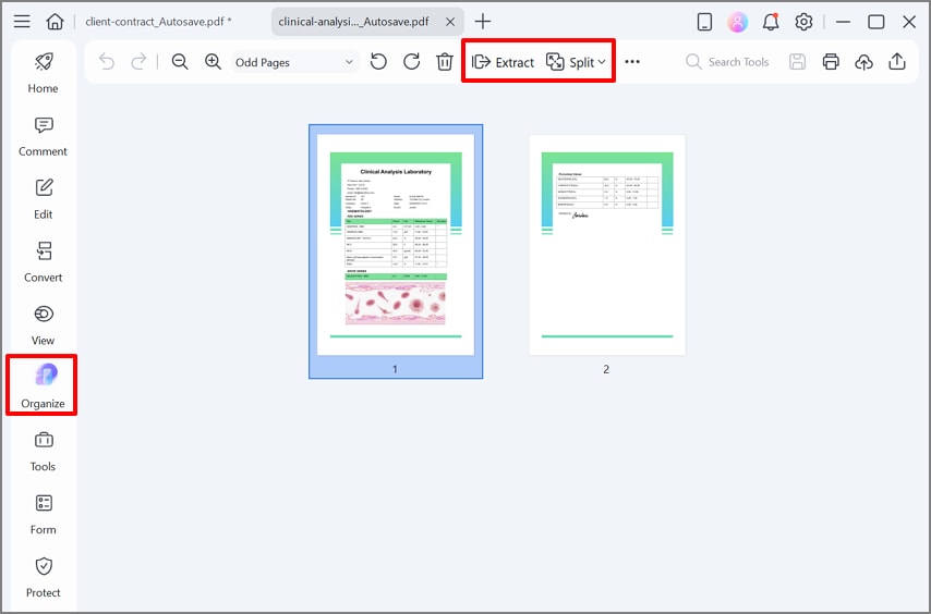 press extract or split option