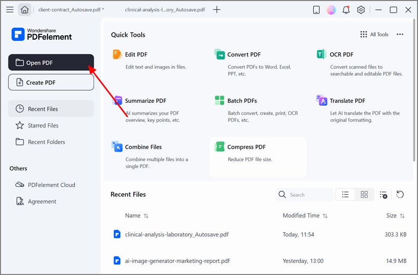 click open pdf button