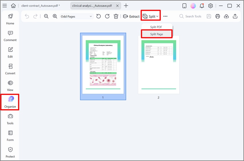 hit the split page option
