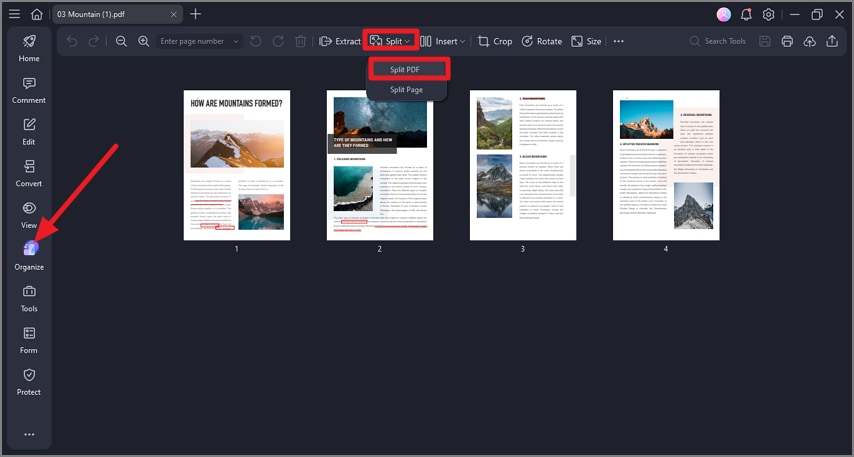acquire split pdf option