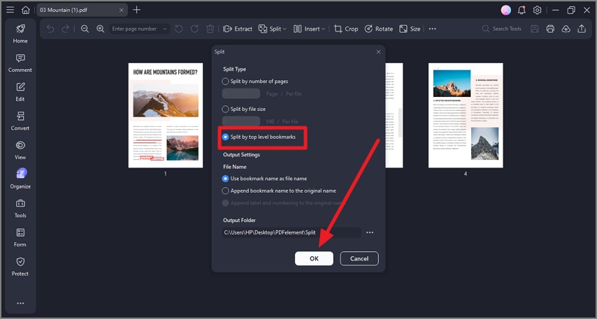 choose split to bookmark