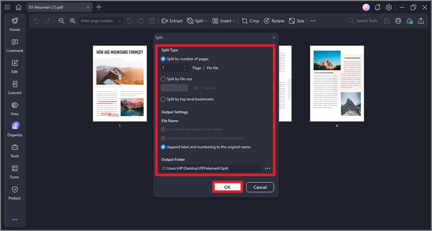 choose split method and confirm