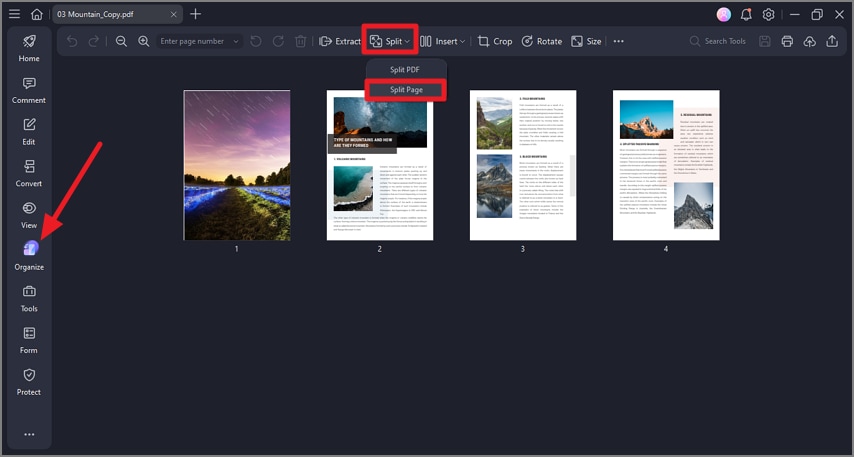 add document choose split page