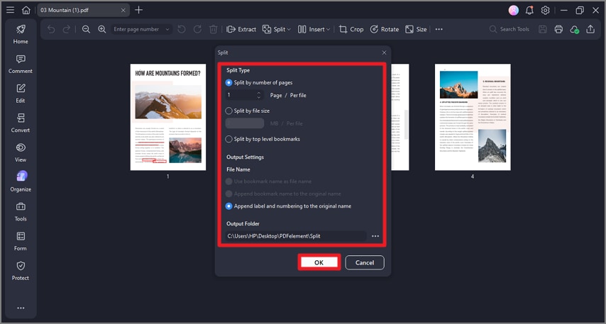 select split option and setup