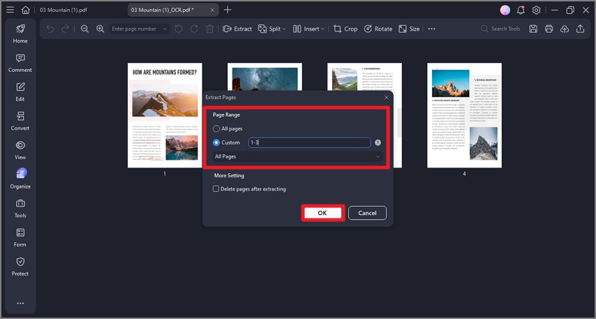 extract pages via pdfelement