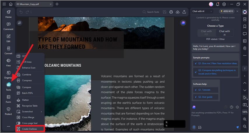 create outline for text