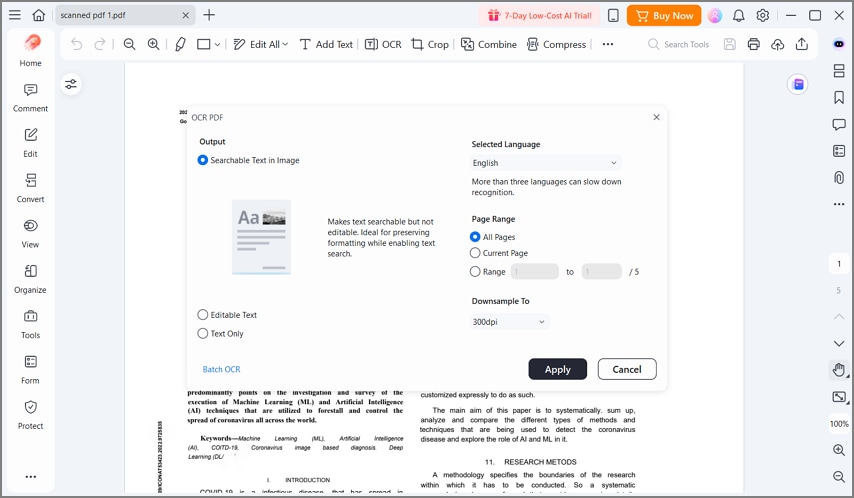 ocr pdflement searchable text
