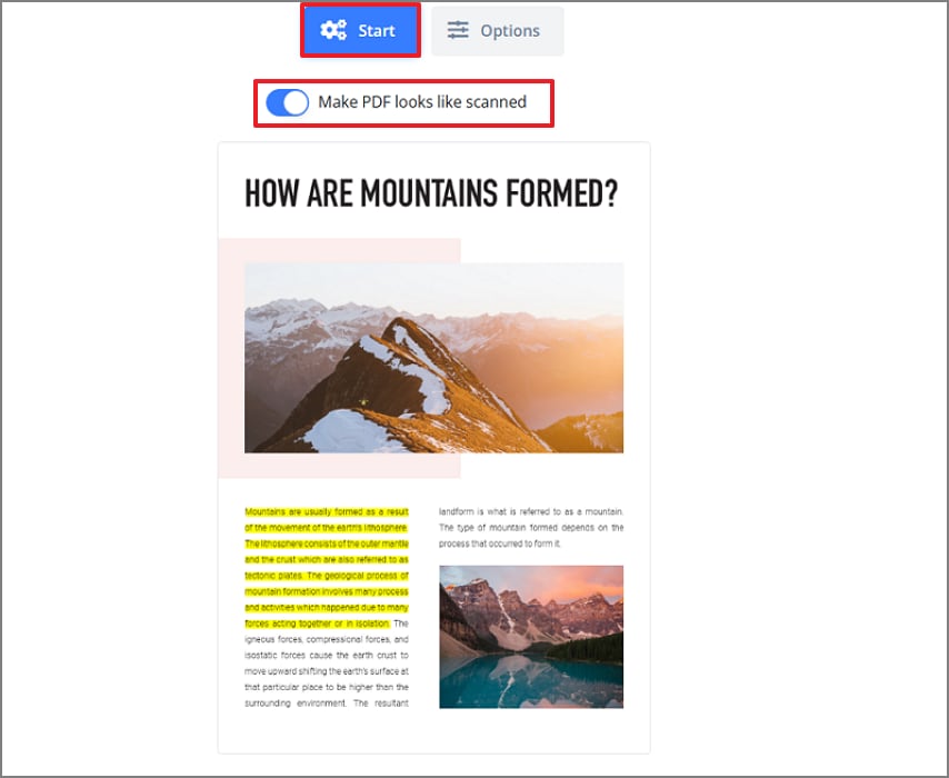 toggle scan option and start process