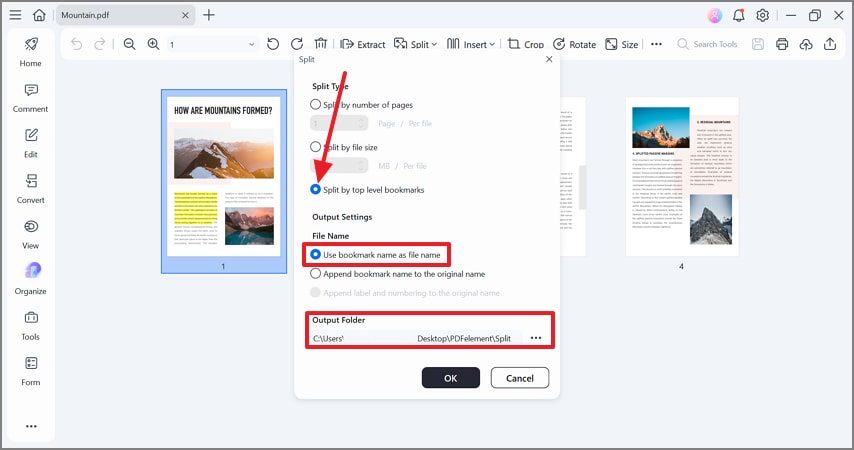 split file by top level bookmarks