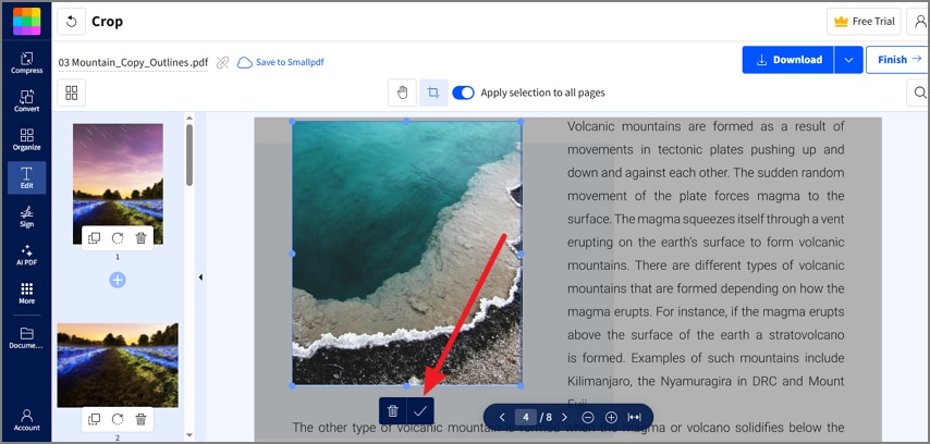 press tick to save crop