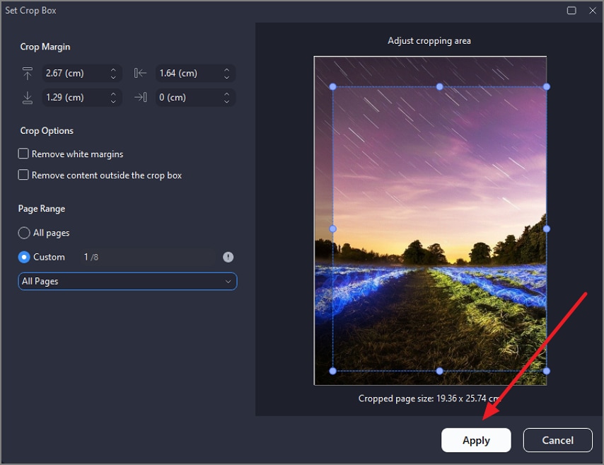 select area and press apply